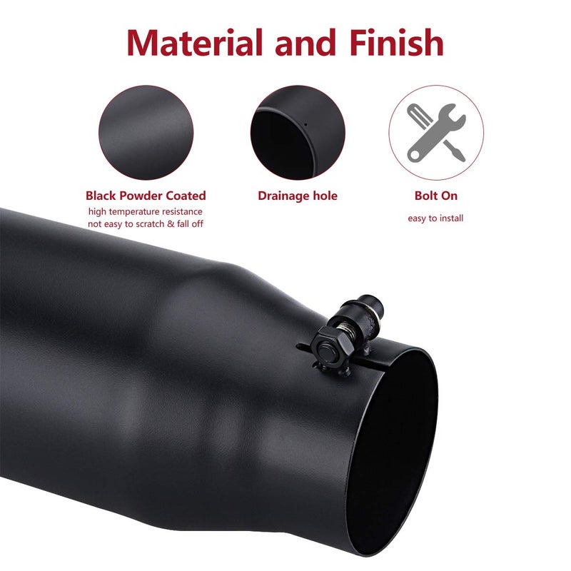 LCGP Exhaust Tip 3.5" Inlet 5" Outlet 12" Long, Bolt On Design, Stainless Steel, Black Powder Coated, Rolled Angle Cut, Tailpipe Tip - Image 4